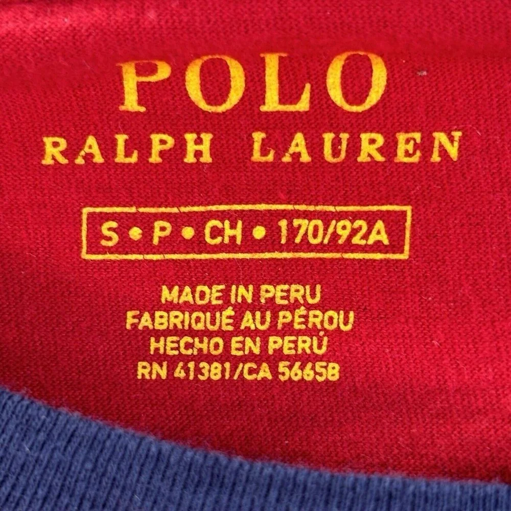 Ralph Lauren Polo Men's USA T-‎ Shirt Small White Red Stripes Preppy